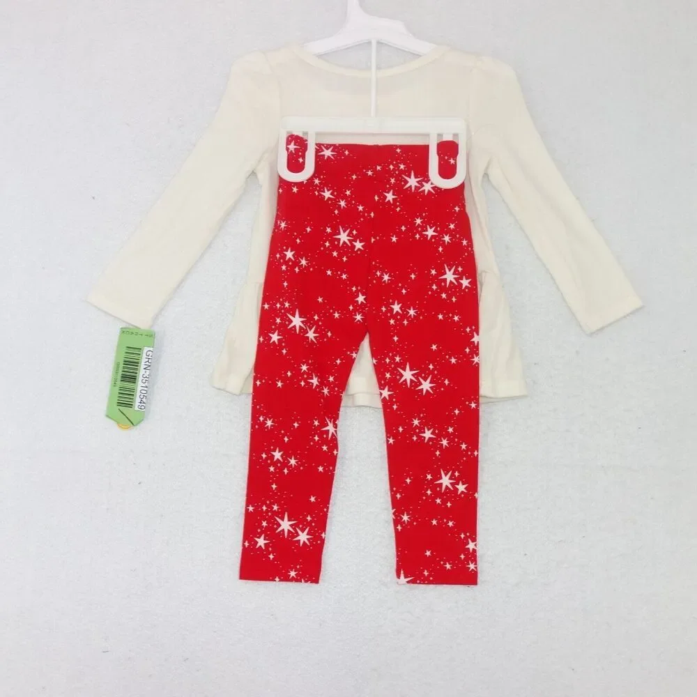 NEW Cat & Jack 2 Piece Outfit Glitter Reindeer Red Stars Chrsitmas Girls 2T - Picture 7 of 7